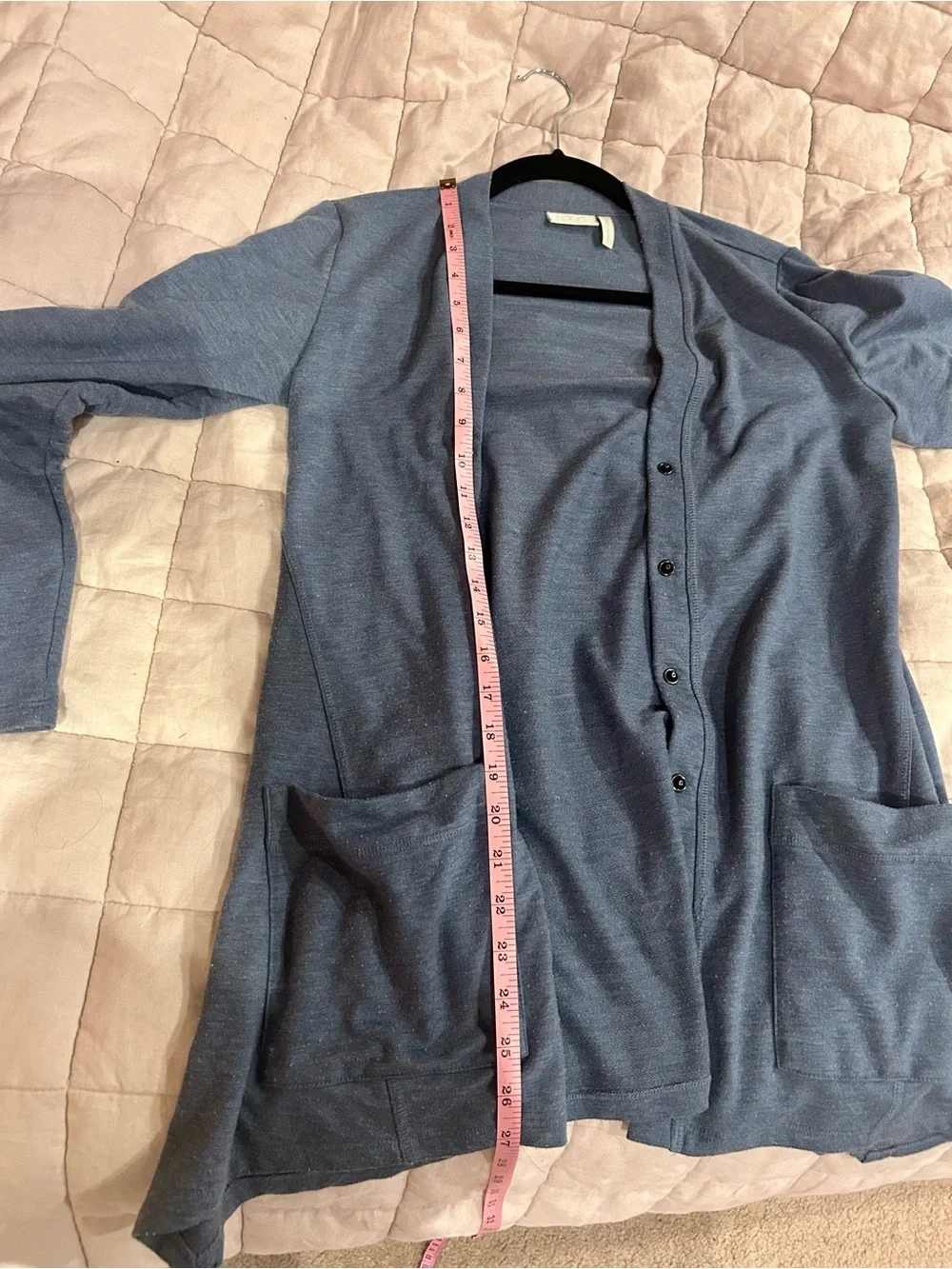 LOGO by Lori Goldstein Snap Cardigan Blue Heather Pockets Slouchy, XXS